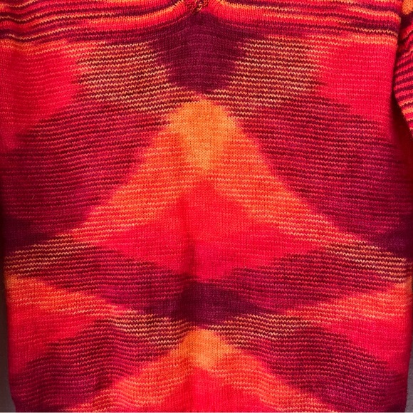 70 Multi Colored Stripe Burnt Orange Red Wool Sweater Variegated Geometric 38 S - Picture 6 of 11